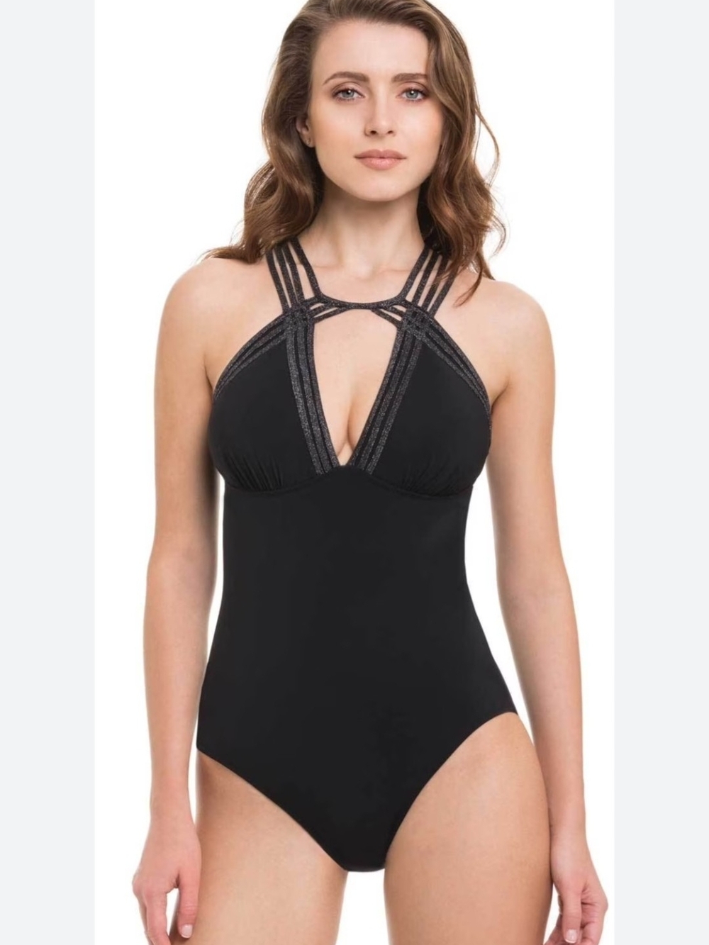 New Gottex Women’s Black Strappy One-Piece Swimsuit Size 14